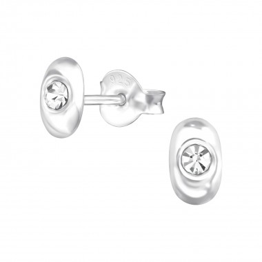 Oval - 925 Sterling Silver Stud Earrings with Crystals SD38350