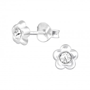 Flower - 925 Sterling Silver Stud Earrings with Crystals SD38351