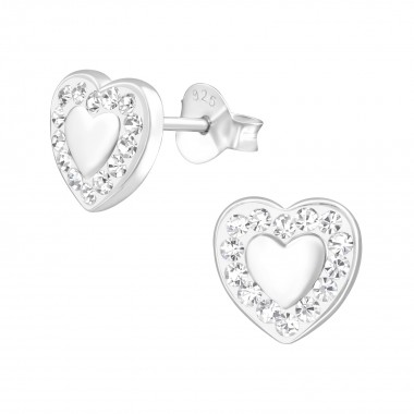 Heart - 925 Sterling Silver Stud Earrings with Crystals SD38353