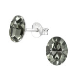 Oval - 925 Sterling Silver Stud Earrings with Crystals SD38402