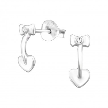 Bow And Heart - 925 Sterling Silver Stud Earrings with Crystals SD38488