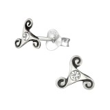 Celtic - 925 Sterling Silver Stud Earrings with Crystals SD38508