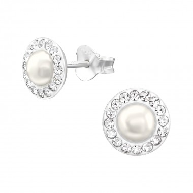 Round - 925 Sterling Silver Stud Earrings with Crystals SD38604