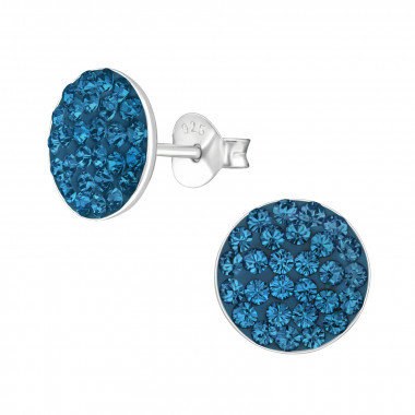 Round - 925 Sterling Silver Stud Earrings with Crystals SD38628