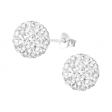Ball - 925 Sterling Silver Stud Earrings with Crystals SD39045