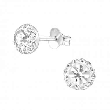 Round - 925 Sterling Silver Stud Earrings with Crystals SD39188