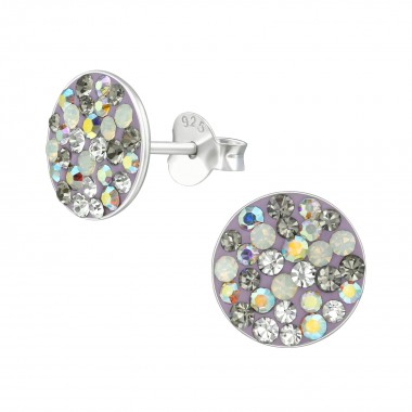 Round - 925 Sterling Silver Stud Earrings with Crystals SD39191