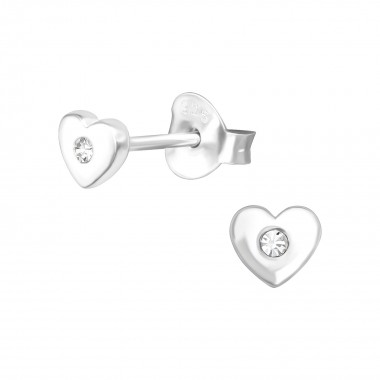 Heart - 925 Sterling Silver Stud Earrings with Crystals SD39195