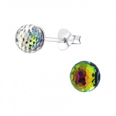 Disco Ball - 925 Sterling Silver Stud Earrings with Crystals SD39258