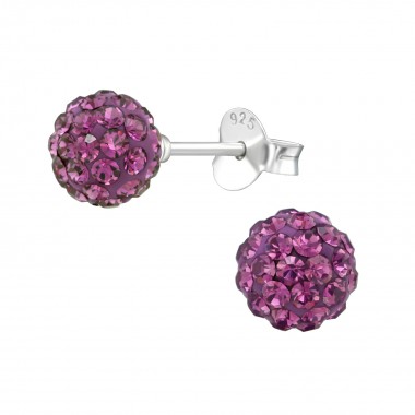 Ball - 925 Sterling Silver Stud Earrings with Crystals SD39263