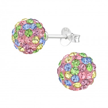 Ball - 925 Sterling Silver Stud Earrings with Crystals SD39272