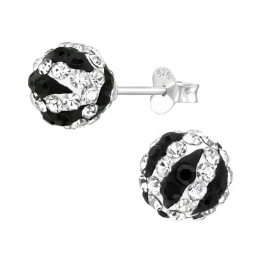 Ball - 925 Sterling Silver Stud Earrings with Crystals SD39273