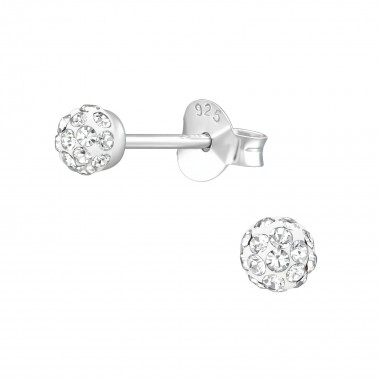 Ball - 925 Sterling Silver Stud Earrings with Crystals SD39275