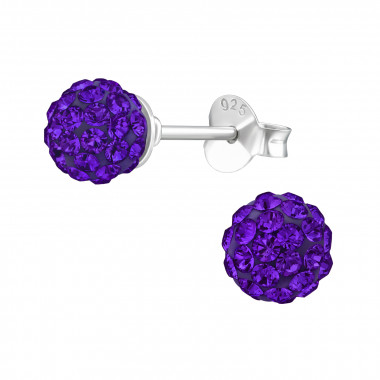 Ball - 925 Sterling Silver Stud Earrings with Crystals SD39277