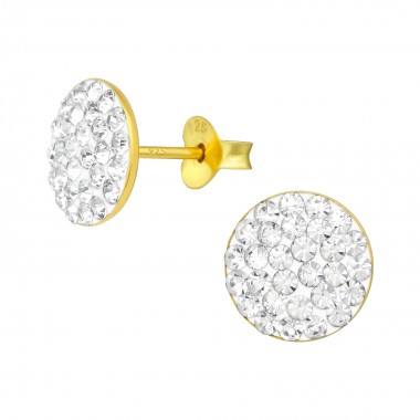 Round - 925 Sterling Silver Stud Earrings with Crystals SD39315