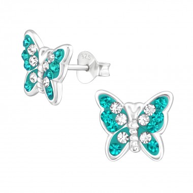 Butterfly - 925 Sterling Silver Stud Earrings with Crystals SD39390