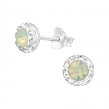 Round - 925 Sterling Silver Stud Earrings with Crystals SD39423