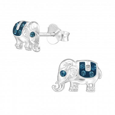 Elephant - 925 Sterling Silver Stud Earrings with Crystals SD39459