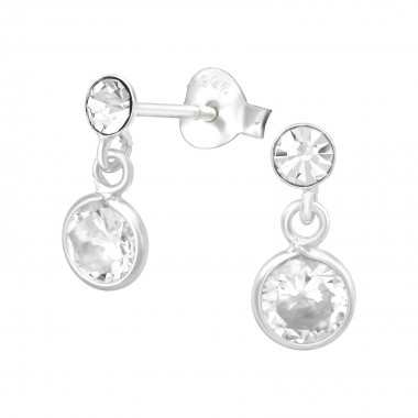 Hanging Round - 925 Sterling Silver Stud Earrings with Crystals SD39532