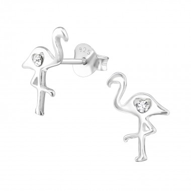 Flamingo - 925 Sterling Silver Stud Earrings with Crystals SD39539