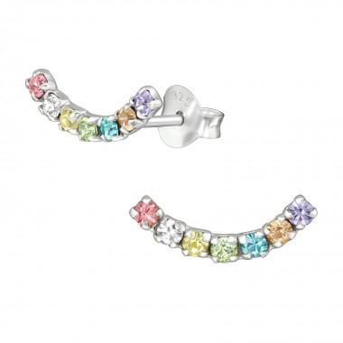 Curve - 925 Sterling Silver Stud Earrings with Crystals SD39581