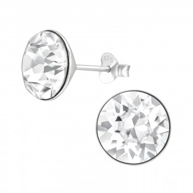 Round 10mm - 925 Sterling Silver Stud Earrings with Crystals SD39706
