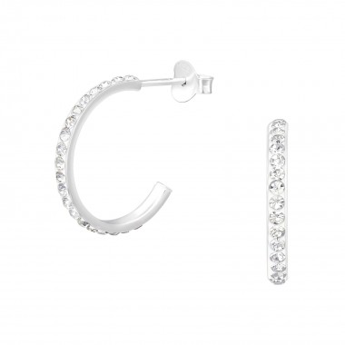 Half Hoop - 925 Sterling Silver Stud Earrings with Crystals SD39874