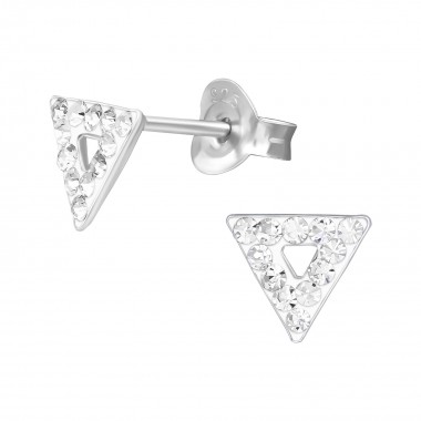 Triangle - 925 Sterling Silver Stud Earrings with Crystals SD39879