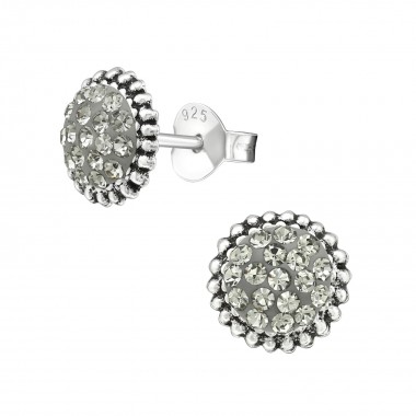 Round - 925 Sterling Silver Stud Earrings with Crystals SD39951