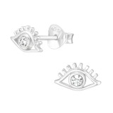Evil Eye - 925 Sterling Silver Stud Earrings with Crystals SD40084