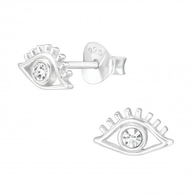Evil Eye - 925 Sterling Silver Stud Earrings with Crystals SD40084