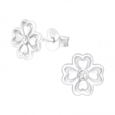 Lucky Clover - 925 Sterling Silver Stud Earrings with Crystals SD40135