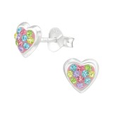 Heart - 925 Sterling Silver Stud Earrings with Crystals SD40283