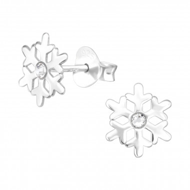 Snowflake - 925 Sterling Silver Stud Earrings with Crystals SD40497