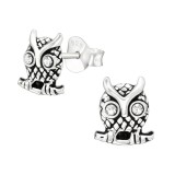 Owl - 925 Sterling Silver Stud Earrings with Crystals SD40501