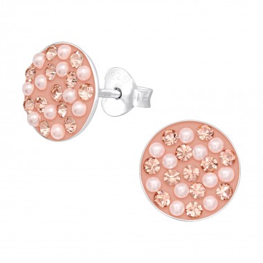 Round - 925 Sterling Silver Stud Earrings with Crystals SD40668