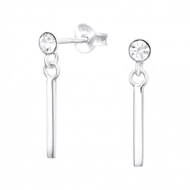 Bar Dangle - 925 Sterling Silver Stud Earrings with Crystals SD40680