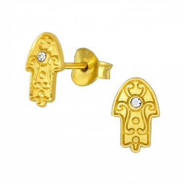 Hamsa - 925 Sterling Silver Stud Earrings with Crystals SD40973