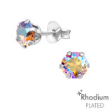 Round - 925 Sterling Silver Stud Earrings with Crystals SD40978