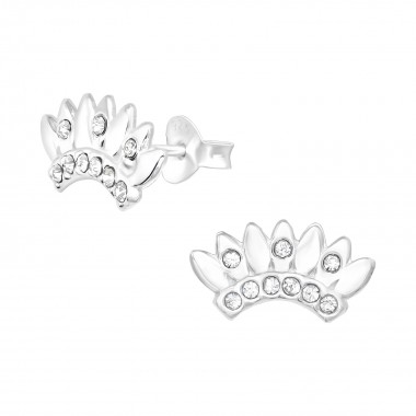 Crown - 925 Sterling Silver Stud Earrings with Crystals SD40984