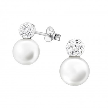 Double Ball - 925 Sterling Silver Stud Earrings with Crystals SD41018