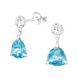 Round With Hanging Triangle - 925 Sterling Silver Stud Earrings with Crystals SD41025
