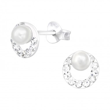 Round - 925 Sterling Silver Stud Earrings with Crystals SD41081