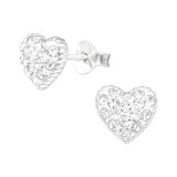 Heart - 925 Sterling Silver Stud Earrings with Crystals SD41106