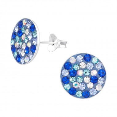 Round - 925 Sterling Silver Stud Earrings with Crystals SD41134