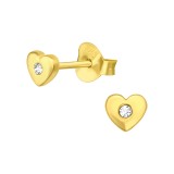 Heart - 925 Sterling Silver Stud Earrings with Crystals SD41137