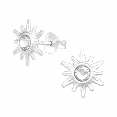 Sun - 925 Sterling Silver Stud Earrings with Crystals SD41277