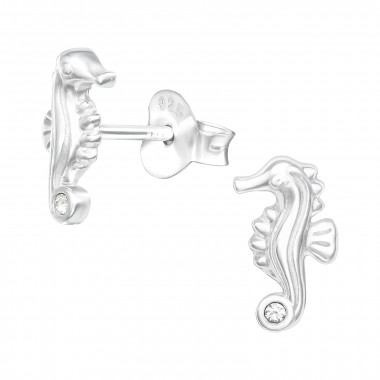 Seahorse - 925 Sterling Silver Stud Earrings with Crystals SD41329