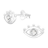 Evil Eye - 925 Sterling Silver Stud Earrings with Crystals SD41355
