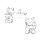 Lucky Cat - 925 Sterling Silver Stud Earrings with Crystals SD41360